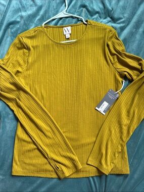 Worthington Mustard Ribbed Long Sleeve Active Tee